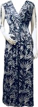 Dames Maxi Jurk - Bladerenprint - Marineblauw - Wit - Maat XL/XXL (227)