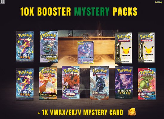 Afbeelding van het spel POKÉMON MYSTERY BOOSTER BOX 10x PACKS + 1x EX/V/GX/Secret Rare VMAX