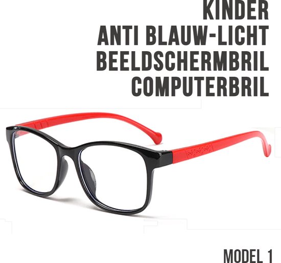 Allernieuwste Kinder Computerbril Zwart-Rood 1 - voor alle Beeldschermen met Anti Blauw Licht Glazen - Stralingsbescherming - Moderne Beeldschermbril - Model 1 Kind Zwart Rood