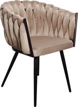 IN.HOMEXL - Twisted - Beige - Eetkamerstoel met armleuning - Fluweel Stoel - Eetstoelen - Velvet Eetkamerstoel - Metaalpoot - Fluweel Stoelen