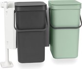 Brabantia Sort & Go poubelle à encastrer 2 x 12 litres - Jade Green en Dark Grey
