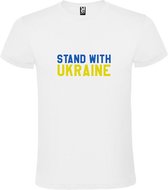 Wit  T shirt met  print van "Stand with Ukraine " Print Blauw en Geel size XXXXXL