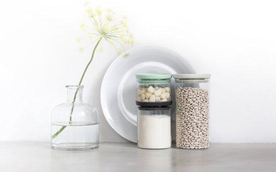 Brabantia Bocaux en verre empilables, set de 0,3 - 0,6 - 1,1 litre - Light Grey, Dark Grey en Jade Green