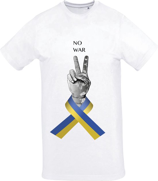 T-Shirt NO WAR | €1 donatie aan Giro555 | Peace in combinatie met de Ukraïnsche vlag | Steun Oekraïne | XL | Polyester shirt