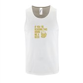 Witte Tanktop sportshirt met "If you're reading this bring me a Beer " Print Goud Size XXL