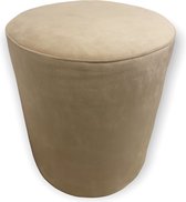 Poef rond, kleur beige, stof velvet