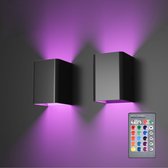 RGB lamp met kleuren 2 STUKS - Sfeerverlichting - Muurlamp - Lamp met Afstandsbediening - LED - zwart - 10x7x7cm