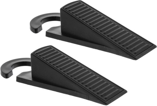 Set van 4x stuks deurstoppers/deurwiggen zwart 12,5 cm kunststof - Deurwig - Deurstopper