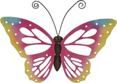 Grote roze deco vlinder/muurvlinder van metaal 51 x 38 cm tuindecoratie - Tuinvlinders/muurvlinders