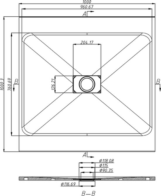 Receveur de douche Mawialux | ardoise SMC | Noir mat | 100x100cm | TR1010MZ