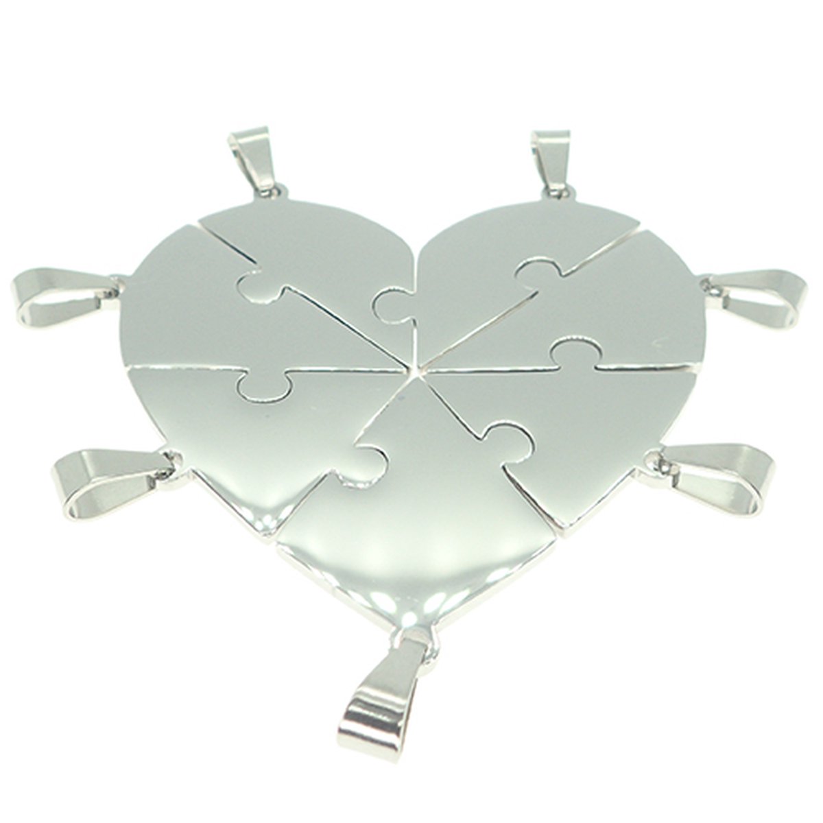 Vriendschapshartje® 7 Puzzelstukjes hart zeven vrienden vriendschapskettingen rvs - bff ketting voor 7 - personaliseer - inclusief graveren