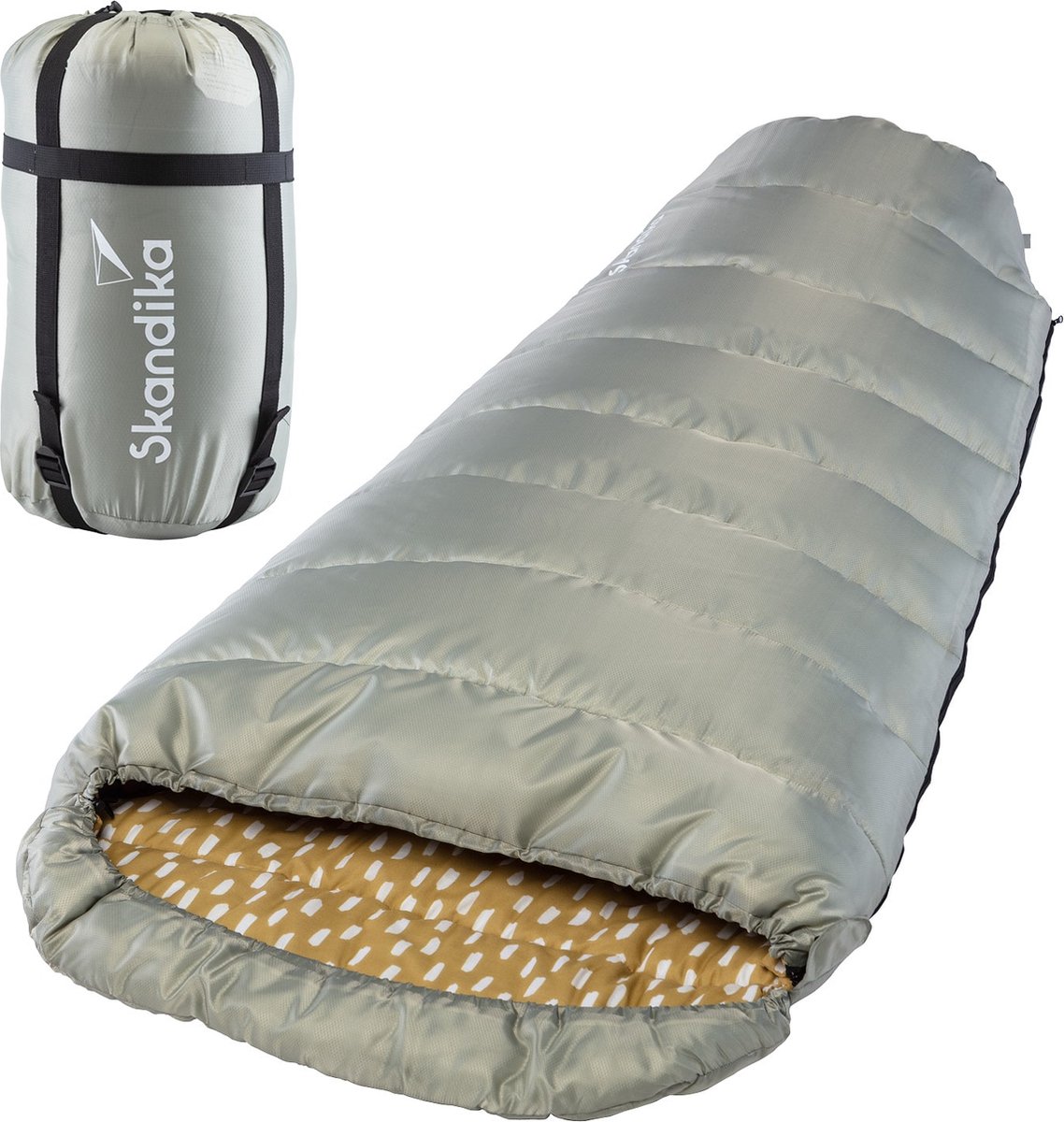 Skandika Vegas-R XXL Slaapzak - Mummieslaapzakken - Slaapzakken volwassen – Maat XXL – Mummie slaapzak - Unisex - Katoen luxe kwaliteit koppelbaar 3 seizoenen 220 x 110 cm -12° tot -15°C Outdoor kampeerslaapzak – Ritssluiting rechts - grijs