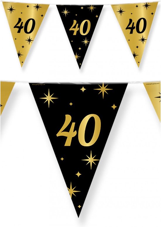 Leeftijd verjaardag feest vlaggetjes 40 jaar geworden zwart/goud 10 meter