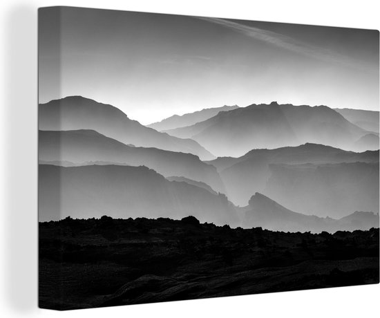 Canvas Schilderijen - Silhouette van bergen - zwart wit - Wanddecoratie