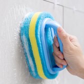 Tampon à récurer - Éponge à vaisselle - Brosse de nettoyage des murs - Éponge de bain à manche - Éponge à manche en plastique - Brosses de nettoyage pour carreaux de verre - 1 pièce