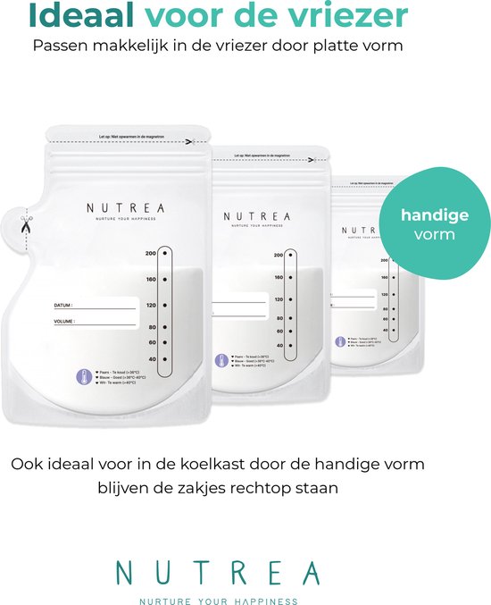 Nutrea - 50 Pièces - Sachets de Conservation du Lait Maternel avec Bec - 220 ml - Sac de Conservation d' Allaitement