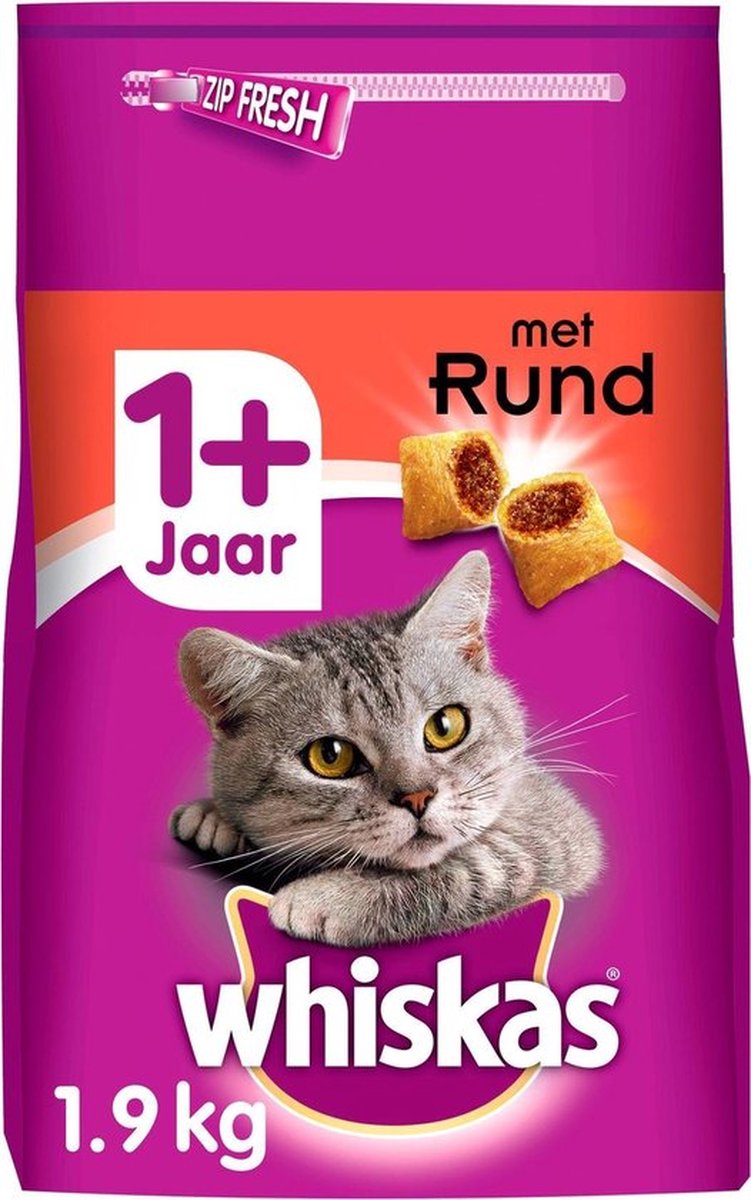 Whiskas 1x Whiskas Brokjes Adult Rund - kattenvoer - 1,9 kg