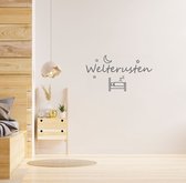 Stickerheld - Muursticker Slaap lekker met bed - Slaapkamer - Droom zacht - Sterren en maan - Nederlandse Teksten - Mat Donkergrijs - 55x100.3cm