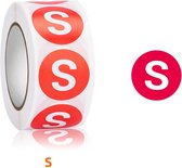 500 S Maatsticker op rol 2.5cm Diameter Rood Sticker Kledingmaat