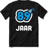 89 Jaar Feest kado T-Shirt Heren / Dames - Perfect Verjaardag Cadeau Shirt - Wit / Blauw - Maat L