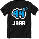 44 Jaar Feest kado T-Shirt Heren / Dames - Perfect Verjaardag Cadeau Shirt - Wit / Blauw - Maat S