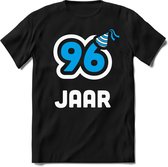 96 Jaar Feest kado T-Shirt Heren / Dames - Perfect Verjaardag Cadeau Shirt - Wit / Blauw - Maat L