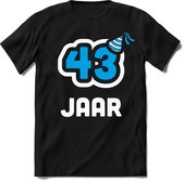 43 Jaar Feest kado T-Shirt Heren / Dames - Perfect Verjaardag Cadeau Shirt - Wit / Blauw - Maat XL