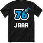 76 Jaar Feest kado T-Shirt Heren / Dames - Perfect Verjaardag Cadeau Shirt - Wit / Blauw - Maat XL