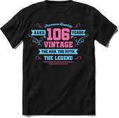 106 Jaar Legend - Feest kado T-Shirt Heren / Dames - Licht Blauw / Licht Roze - Perfect Verjaardag Cadeau Shirt - grappige Spreuken, Zinnen en Teksten. Maat 3XL