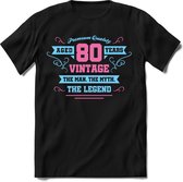 80 Jaar Legend - Feest kado T-Shirt Heren / Dames - Licht Blauw / Licht Roze - Perfect Verjaardag Cadeau Shirt - grappige Spreuken, Zinnen en Teksten. Maat 3XL