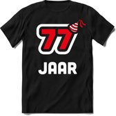 77 Jaar Feest kado T-Shirt Heren / Dames - Perfect Verjaardag Cadeau Shirt - Wit / Rood - Maat XL