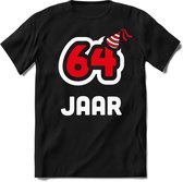 64 Jaar Feest kado T-Shirt Heren / Dames - Perfect Verjaardag Cadeau Shirt - Wit / Rood - Maat L