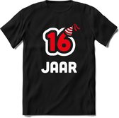 16 Jaar Feest kado T-Shirt Heren / Dames - Perfect Verjaardag Cadeau Shirt - Wit / Rood - Maat 3XL