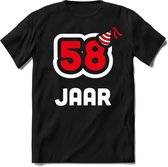 58 Jaar Feest kado T-Shirt Heren / Dames - Perfect Verjaardag Cadeau Shirt - Wit / Rood - Maat S