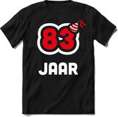 83 Jaar Feest kado T-Shirt Heren / Dames - Perfect Verjaardag Cadeau Shirt - Wit / Rood - Maat L