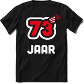 73 Jaar Feest kado T-Shirt Heren / Dames - Perfect Verjaardag Cadeau Shirt - Wit / Rood - Maat M