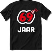 69 Jaar Feest kado T-Shirt Heren / Dames - Perfect Verjaardag Cadeau Shirt - Wit / Rood - Maat XL