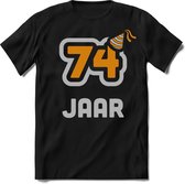 74 Jaar Feest kado T-Shirt Heren / Dames - Perfect Verjaardag Cadeau Shirt - Goud / Zilver - Maat S