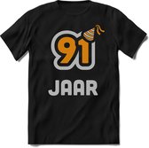 91 Jaar Feest kado T-Shirt Heren / Dames - Perfect Verjaardag Cadeau Shirt - Goud / Zilver - Maat XXL