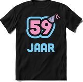 59 Jaar Feest kado T-Shirt Heren / Dames - Perfect Verjaardag Cadeau Shirt - Licht Blauw / Licht Roze - Maat XXL