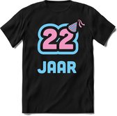 22 Jaar Feest kado T-Shirt Heren / Dames - Perfect Verjaardag Cadeau Shirt - Licht Blauw / Licht Roze - Maat 3XL