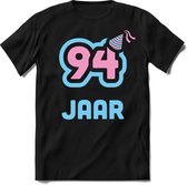 93 Jaar Feest kado T-Shirt Heren / Dames - Perfect Verjaardag Cadeau Shirt - Licht Blauw / Licht Roze - Maat XL