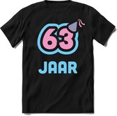 63 Jaar Feest kado T-Shirt Heren / Dames - Perfect Verjaardag Cadeau Shirt - Licht Blauw / Licht Roze - Maat XL