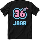36 Jaar Feest kado T-Shirt Heren / Dames - Perfect Verjaardag Cadeau Shirt - Licht Blauw / Licht Roze - Maat 3XL