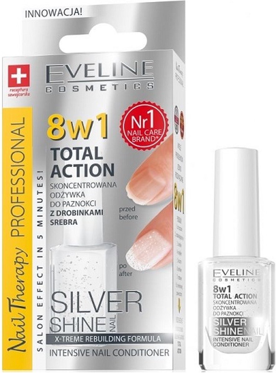 Eveline Cosmetics Nail Therapy Professional 8w1 Total Action Silver Shine Skoncentrowana Od?ywka Do Paznokci Z Drobinkami Srebra 12ml