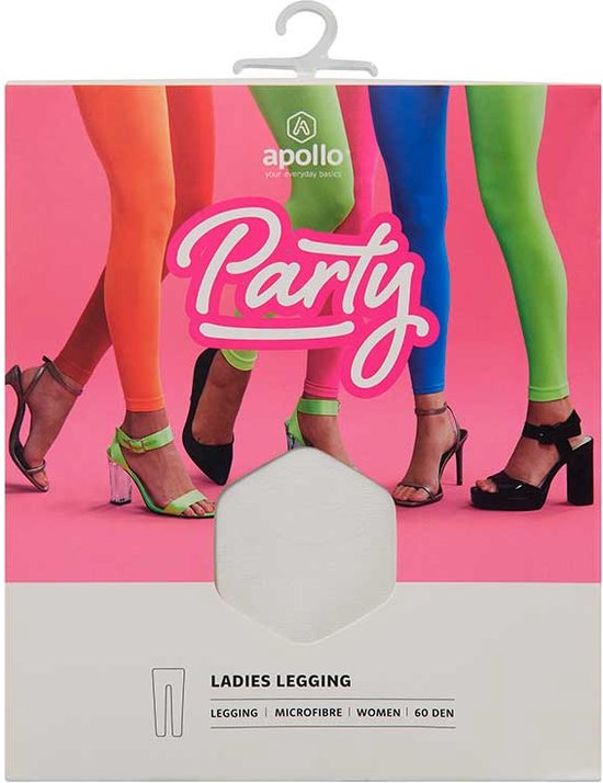 Legging de party femme - 60 deniers - Wit - Taille L/XL - Legging fluo - Legging coloré - Legging carnaval - Apollo