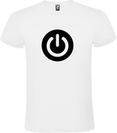 Wit T-shirt ‘Power Button’ Zwart Maat XL