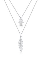 Elli Dames Halsketting Dames Veder Hamsa Laagje met Kristallen in 925 Sterling Zilver