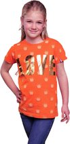 Oranje Meisjes T-shirt  - Love - Kroontjes -  Voor Koningsdag - Holland - Maat: 86/92