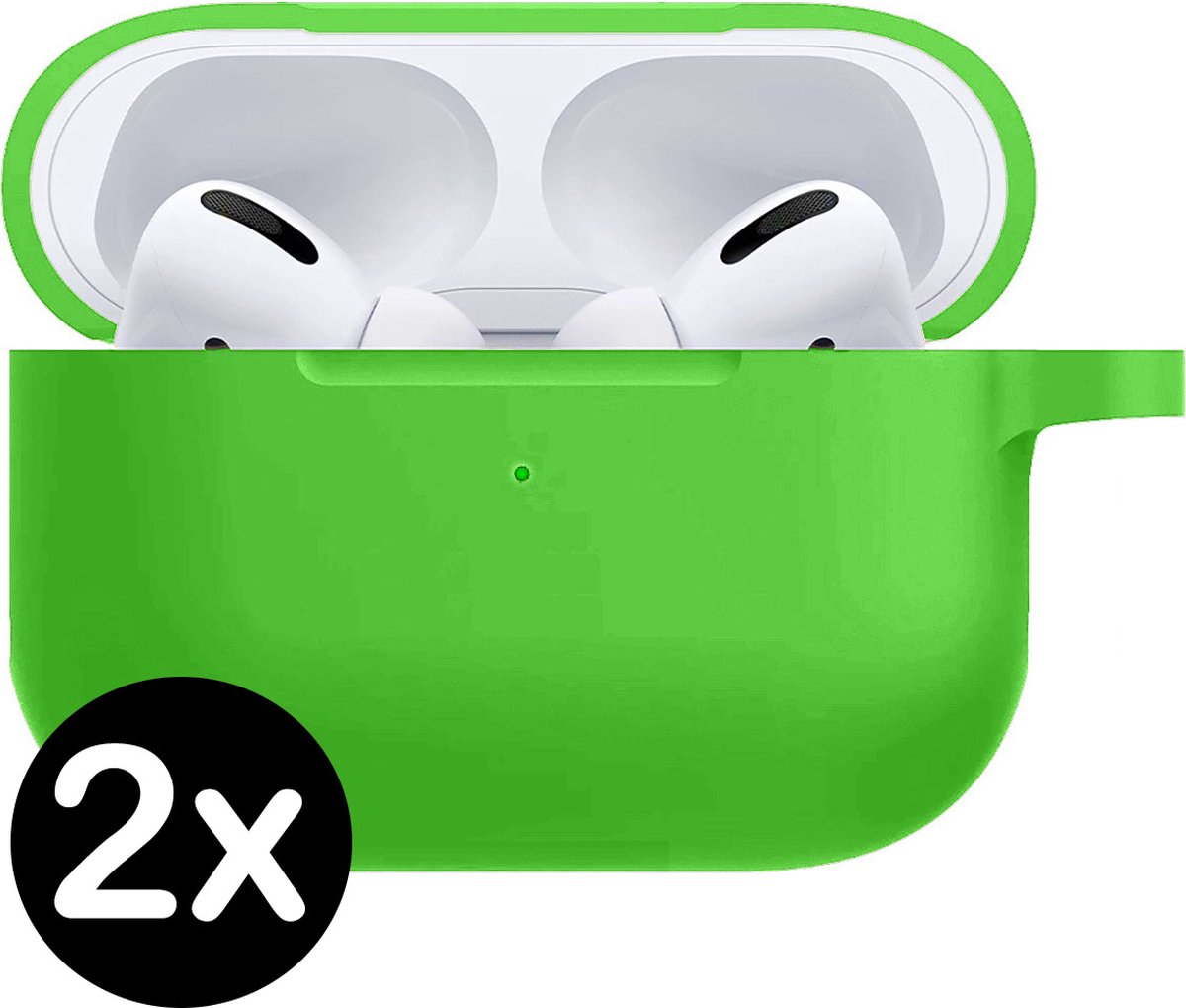 Hoesje - 2 Stuks - Geschikt voor Apple Airpods Pro - Siliconen Hoes met Clip - Silicone Case Cover - Groen
